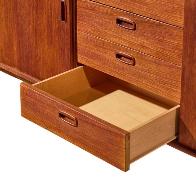 Wood Arne Vodder Style Mid Century Danish Teak Sliding Door Credenza For Sale - Image 7 of 12