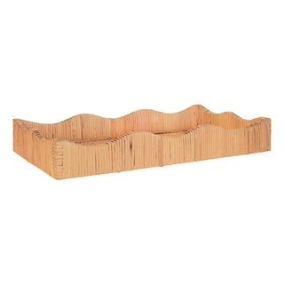 Matthew Izzo Home Wavey Small Scallop Edged Rectangle Rattan Tray For Sale