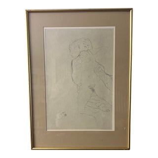 1960s Print on Collectors Paper of Gustav Klimt 1910 Pencil Drawing of Reclining Figures For Sale