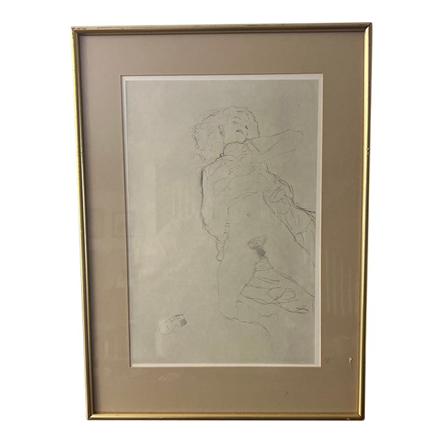 1960s Print on Collectors Paper of Gustav Klimt 1910 Pencil Drawing of Reclining Figures For Sale