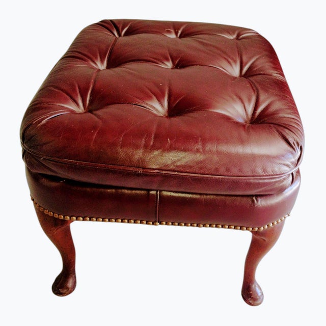 Leathercraft The Ultimate Statement of Traditional Elegance: The Leathercraft Open Armchair & Tufted Ottoman Set For Sale - Image 4 of 12