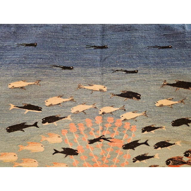 Vintage Hand-Woven Kilim Area Rug, Pictorial Ocean Scene Wall Art, 41” x 55” For Sale - Image 15 of 15