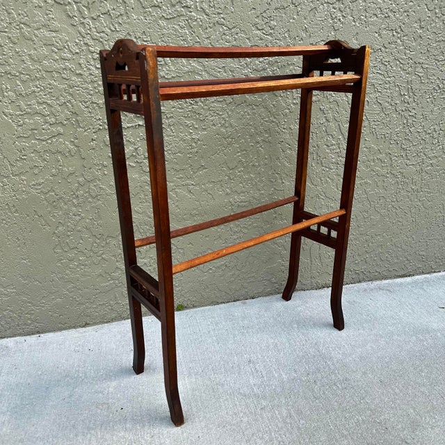 Antique Late 1800s Wood Edwardian Towel Rail | Chairish