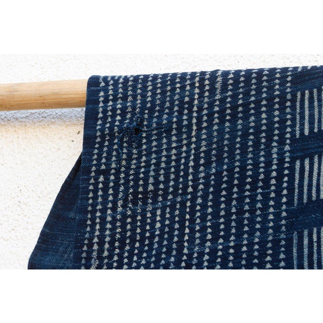 1960s Grid & Block Indigo Mud Cloth Throw For Sale - Image 5 of 8