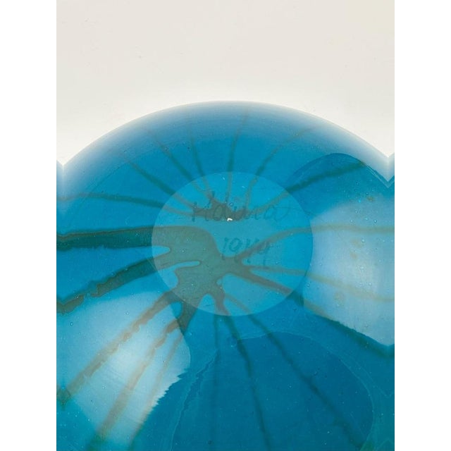 Turquoise Glass Squat Bottle Vase in Ming Pattern, 1979 For Sale - Image 6 of 12