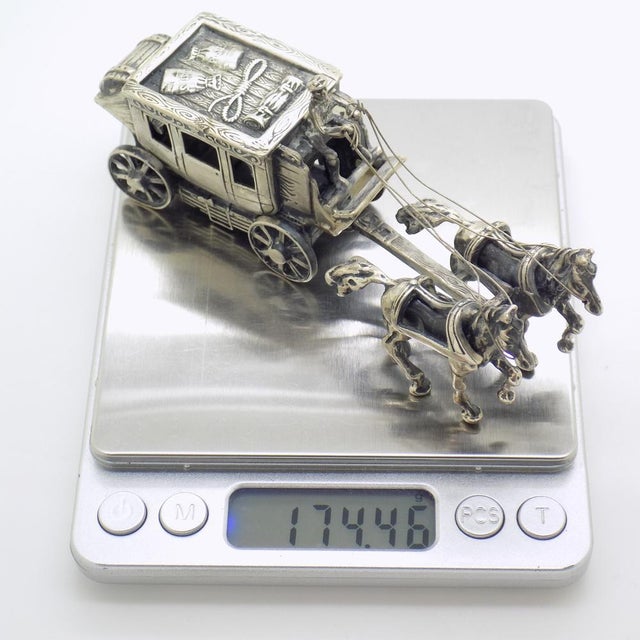 Large Vintage Italian Handmade Sterling Silver 925 Carriage with Horses, Tuscany, 1970s For Sale - Image 15 of 18