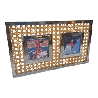 Vintage Chrome & Cane Double Photo Frame For Sale