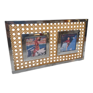 Vintage Chrome & Cane Double Photo Frame