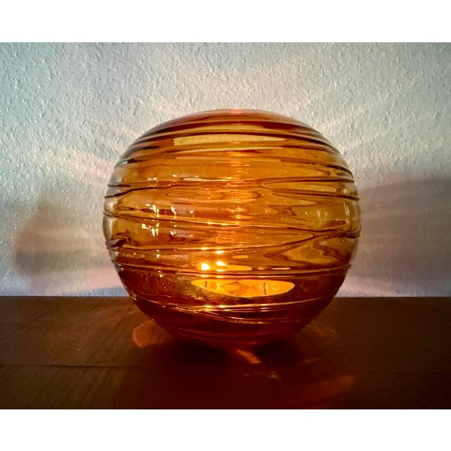 Beautiful 1970s amber/honey colored bee hive art glass vase bowl attributed to Fulvio Bianconi for Venini, Italy. Acquired...