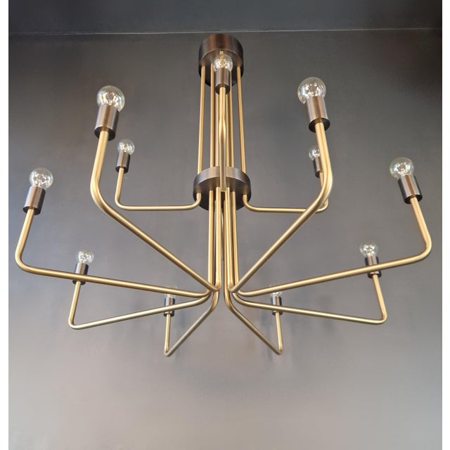 Mid Century Modern Chandelier Handmade Brass Minimalist Sputnik Style For Sale - Image 11 of 13