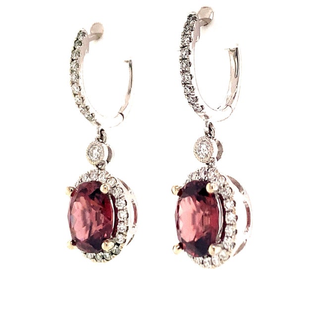 Natural Tourmaline Rubellite Diamond Earrings 18k Gold 6.62 TCW Certified For Sale - Image 4 of 14