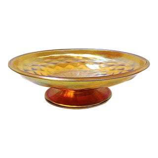Early 20th Century Louis Comfort Tiffany Favrile Glass Gold Compote, Louis Comfort Tiffany For Sale