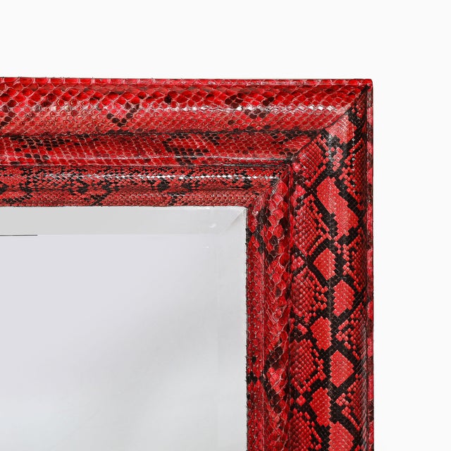Mid-Century Molding Mirror in Red & Black Python Leather by Karl Springer For Sale - Image 10 of 16