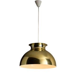 Large Mid-Century Modern Gold Brass Tone Dome Pendant Light, 1970s For Sale