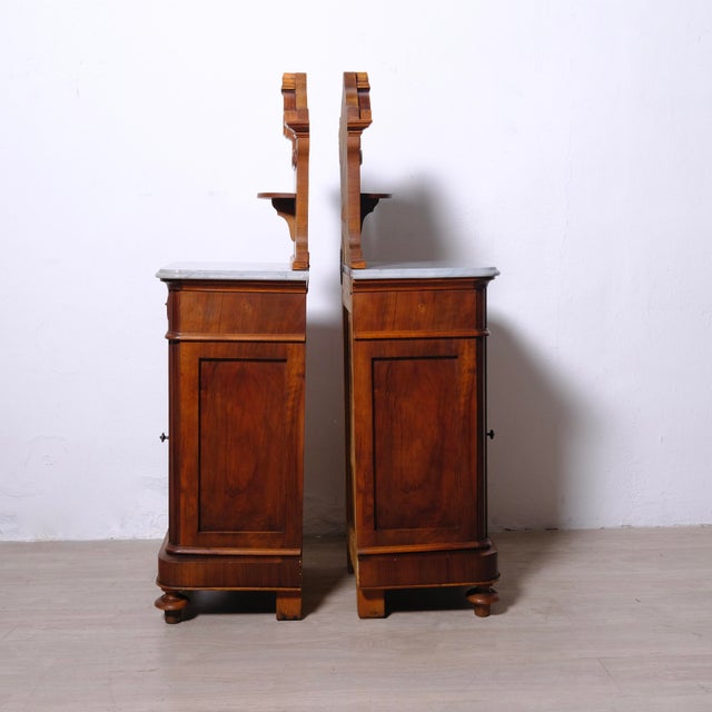 Antique Bedside Tables with Marble Backsplashes and Bases, Late 19th Century, Set of 2 For Sale - Image 10 of 18