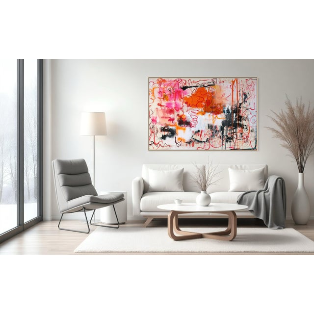 Contemporary Abstract Ink, Oil, Acrylic, Aquarylic Colors, Spray Paint on Natural Canvas "Orange County" by Manuela Karin Knaut For Sale - Image 4 of 5