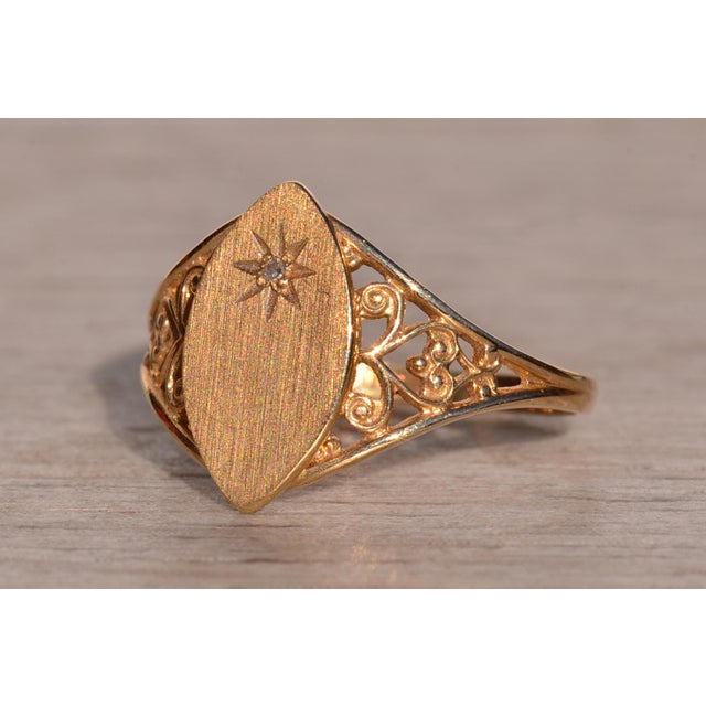 The 19th Avenue: Navette Shaped Signet Ring with Natural Diamond For Sale - Image 4 of 10