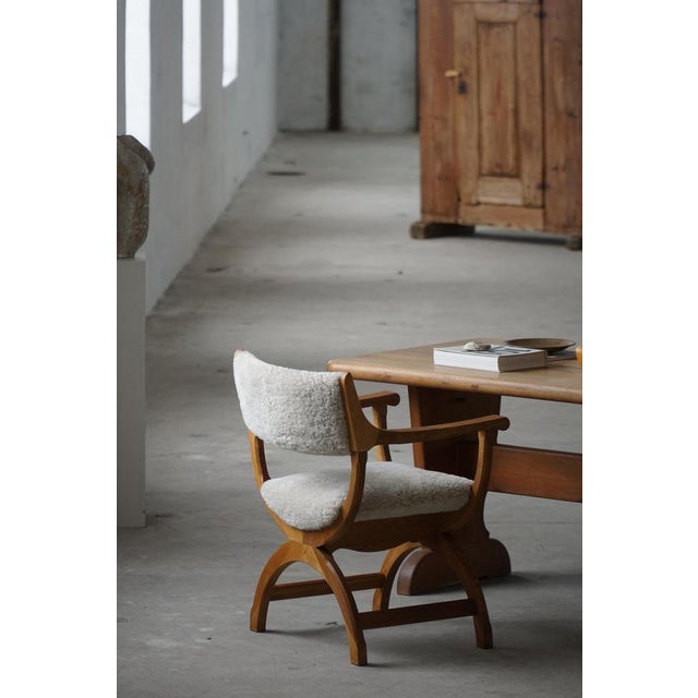Mid-Century Kurul Armchair in Oak and Lambswool attributed to Henning Kjærnulf, 1960s For Sale - Image 6 of 18