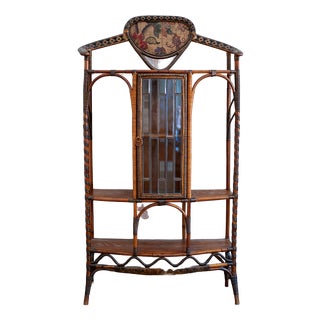 Rattan and Rush Étagère with Bevelled Glass Door, 1890s For Sale