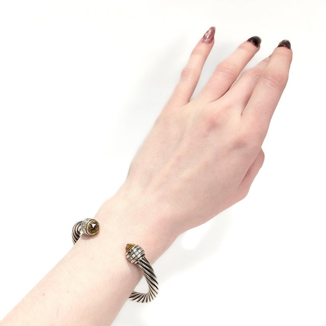 Contemporary David Yurman 7mm Sterling Silver, Citrine, & Diamond Classic Cable Bracelet For Sale - Image 3 of 15