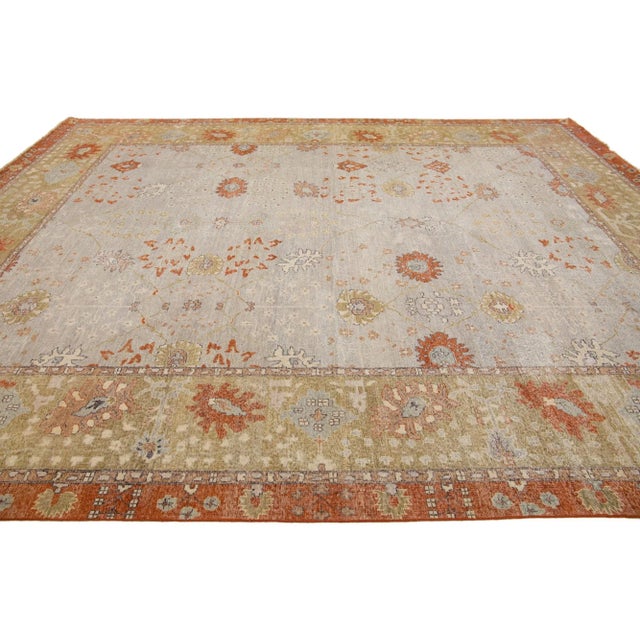 2010s 2010s Modern Tabriz Handmade Floral Indian Wool Rug in Gray & Orange by Apadana For Sale - Image 5 of 7