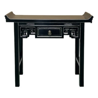 Chinese Black Lacquer Tall Shrine Offering Altar Console Table For Sale