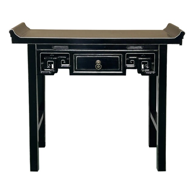 Chinese Black Lacquer Tall Shrine Offering Altar Console Table For Sale