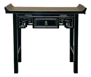 Chinese Black Lacquer Tall Shrine Offering Altar Console Table
