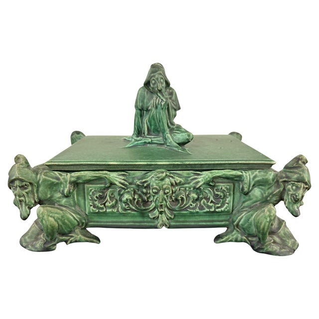 Early 20th Century Atlantic Terracotta Company Arts and Crafts Pottery Lidded Box Gnomes Grotesque For Sale - Image 10 of 18