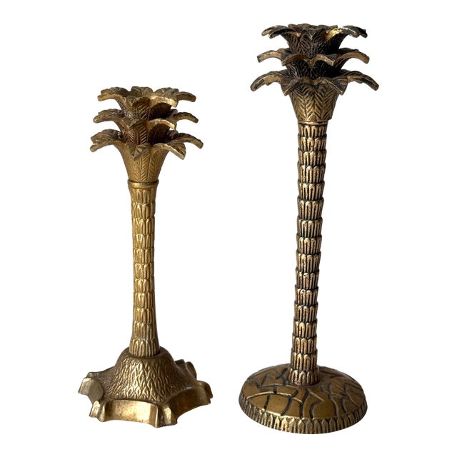 Brass Palm Tree Candlestick Holders: A Pair For Sale