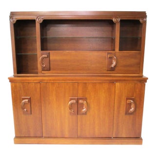2 Pc. Bar Cabinet Walnut Toned Mid Century Deco Regency For Sale