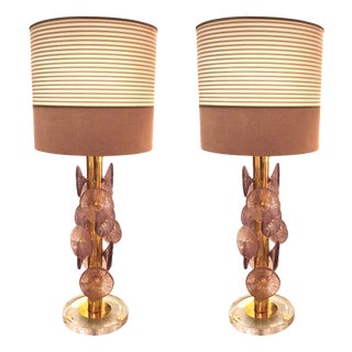 Murano Glass Lamps with Violet Discs, 1970s, Set of 2 For Sale