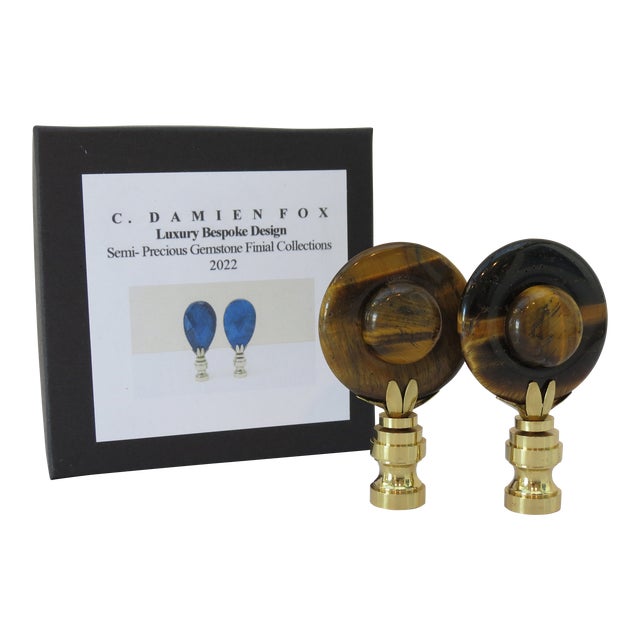 Semi-Precious Tiger Eye Gemstone Finials by C. Damien Fox, a Pair. For Sale
