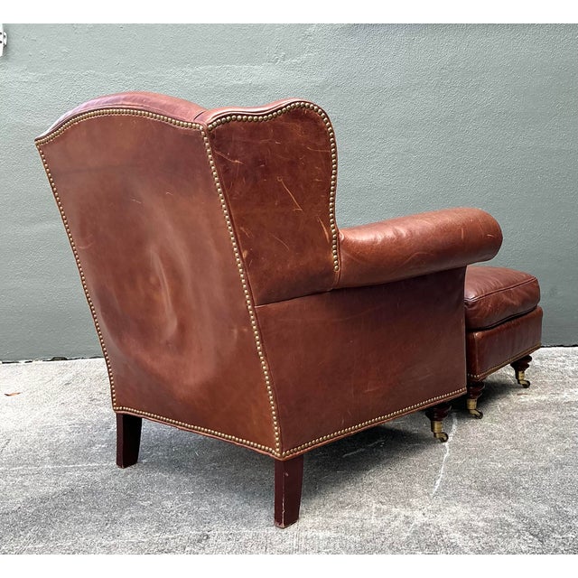 Early 21st Century Vintage Baker Milling Road Nailhead Leather Club Chair and Ottoman For Sale - Image 5 of 12