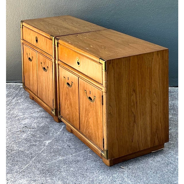 Late 20th Century Vintage Drexel Campaign Nightstands - A Pair For Sale - Image 5 of 12
