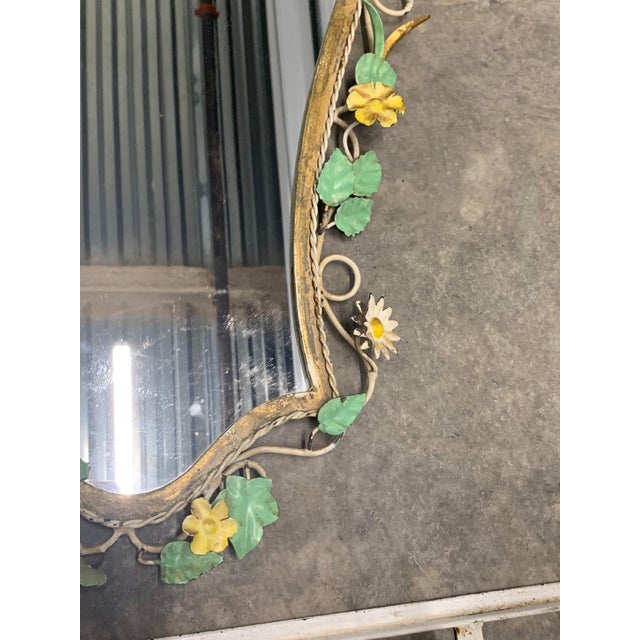 Gold Vintage Tole Floral Mirror and Shelf For Sale - Image 8 of 13