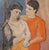 A vintage framed art print after Pablo Picasso’s “The Lovers,” (Les Amoureux or Los Amantes) presented with a soft blush-...