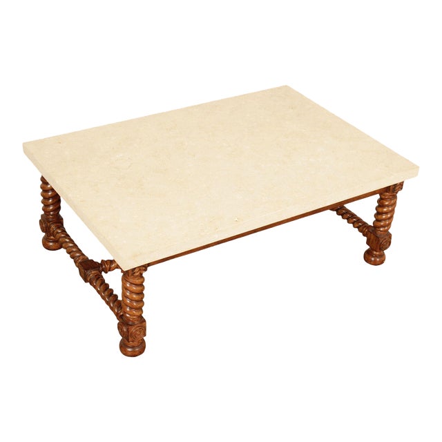 Jacobean Style Barley Twist Travertine Stone Top Coffee Table Chairish