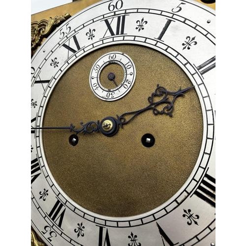 8 Day Brass Face Longcase Clock, Carved Oak Case. Size :- 197 cms tall, base on a 44 cms wide & 24 cms depth. In good...