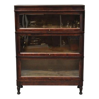 Antique Hale Mahogany 3 Section Stacking Barrister Glass Door Lawyers Bookcase For Sale