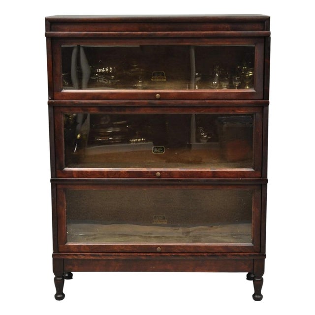 Antique Hale Mahogany 3 Section Stacking Barrister Glass Door Lawyers Bookcase For Sale