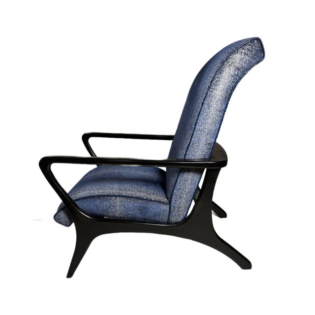 Modern Blue With Silver Detail Chair With Matching Ottoman For Sale - Image 3 of 4