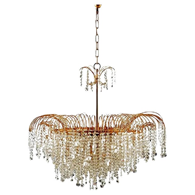 Vintage Swedish Cut Crystal Chandelier, 1976 For Sale