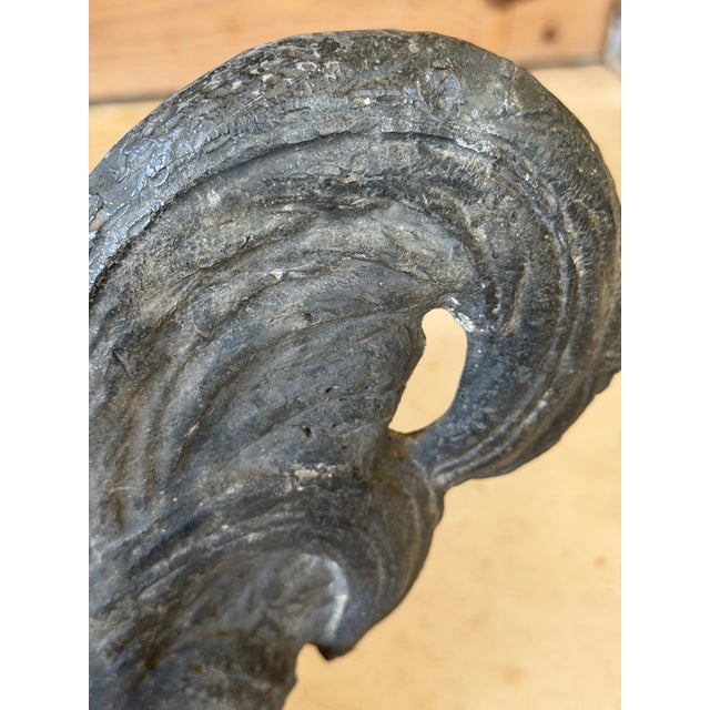 Vintage French Style Cast Iron Rooster Garden Statue With Wrought Iron Floral Base For Sale - Image 4 of 12