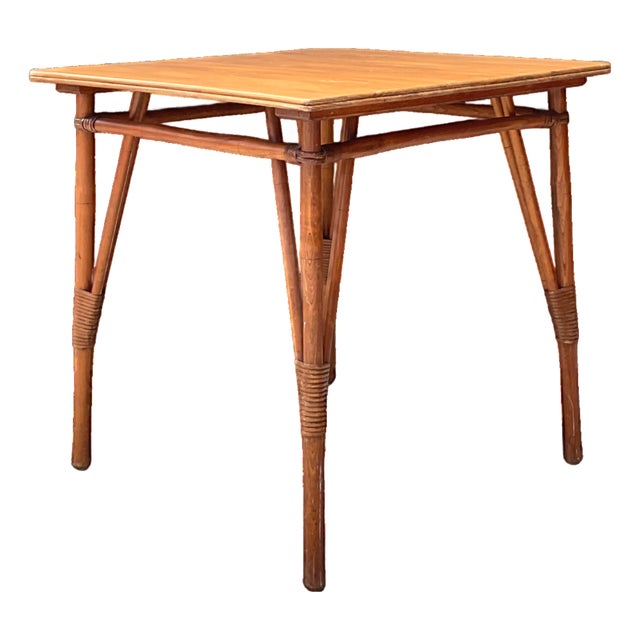 Vintage Wood and Rattan Game Table For Sale