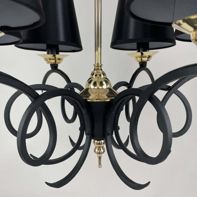 Black Black Cast Iron and Brass Chandelier, France, 1950s For Sale - Image 8 of 17