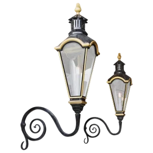 Large Dutch Copper Wall Lanterns with Wrought Iron Arms, Set of 2