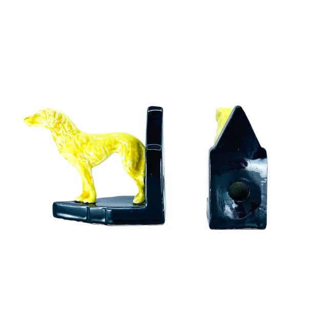 Vintage Art Deco Borzoi Dogs Geometric Ceramic Bookends, Germany- Set of 2 For Sale - Image 4 of 5