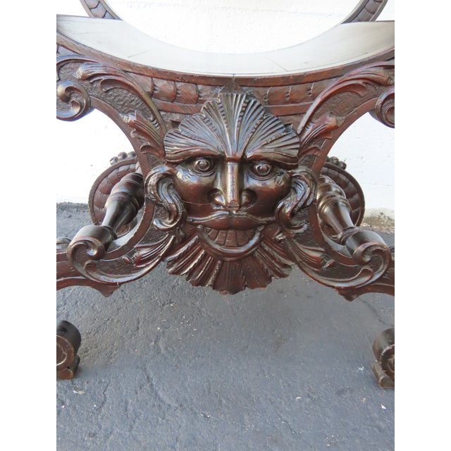 Late 1800s Gothic Heavy Hand Carved Throne His and Hers Curule Chairs 6570d For Sale - Image 16 of 18