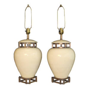 1960s Tyndale Influence Bone China Lamps - a Pair